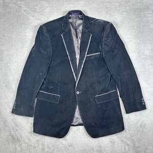 Vinci Men's Black Velvet 1 Button Sports Jacket Blazer With Satin Trim Size L